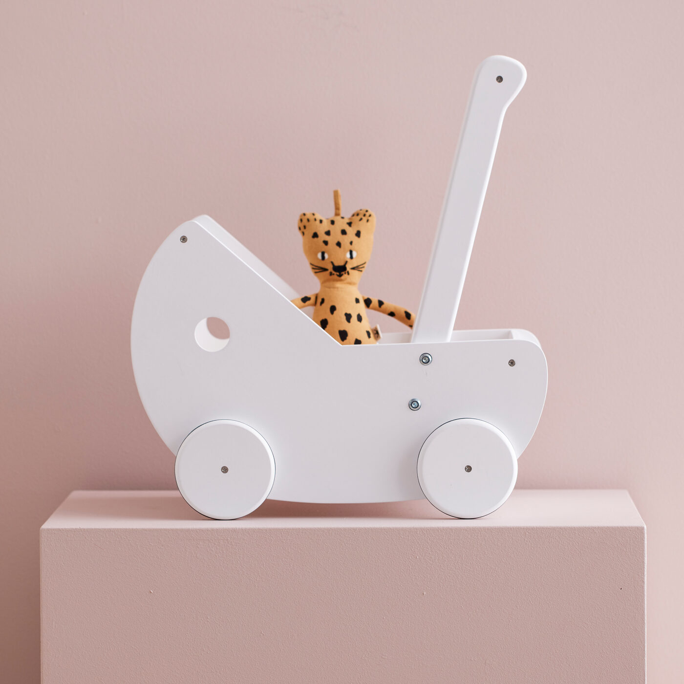 Landau de poupée en bois blanc Toy Pram